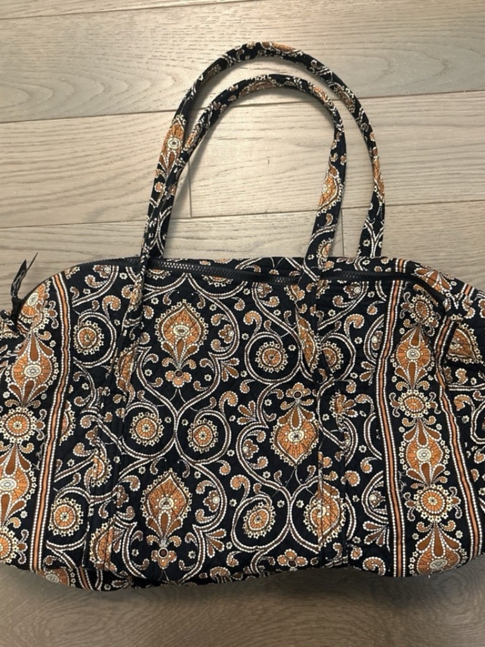 Vera Bradley Duffle Large Brown Black White Excellent Condition Cafe Latte Bag